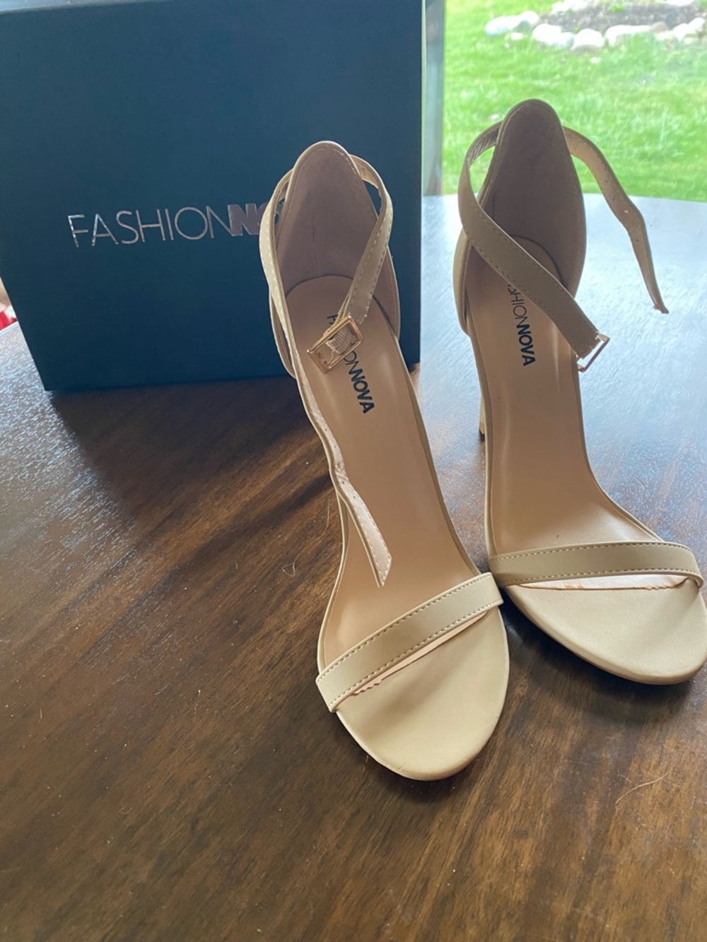 Fashion Nova Beige Ankle Strap High Heel Sandals
